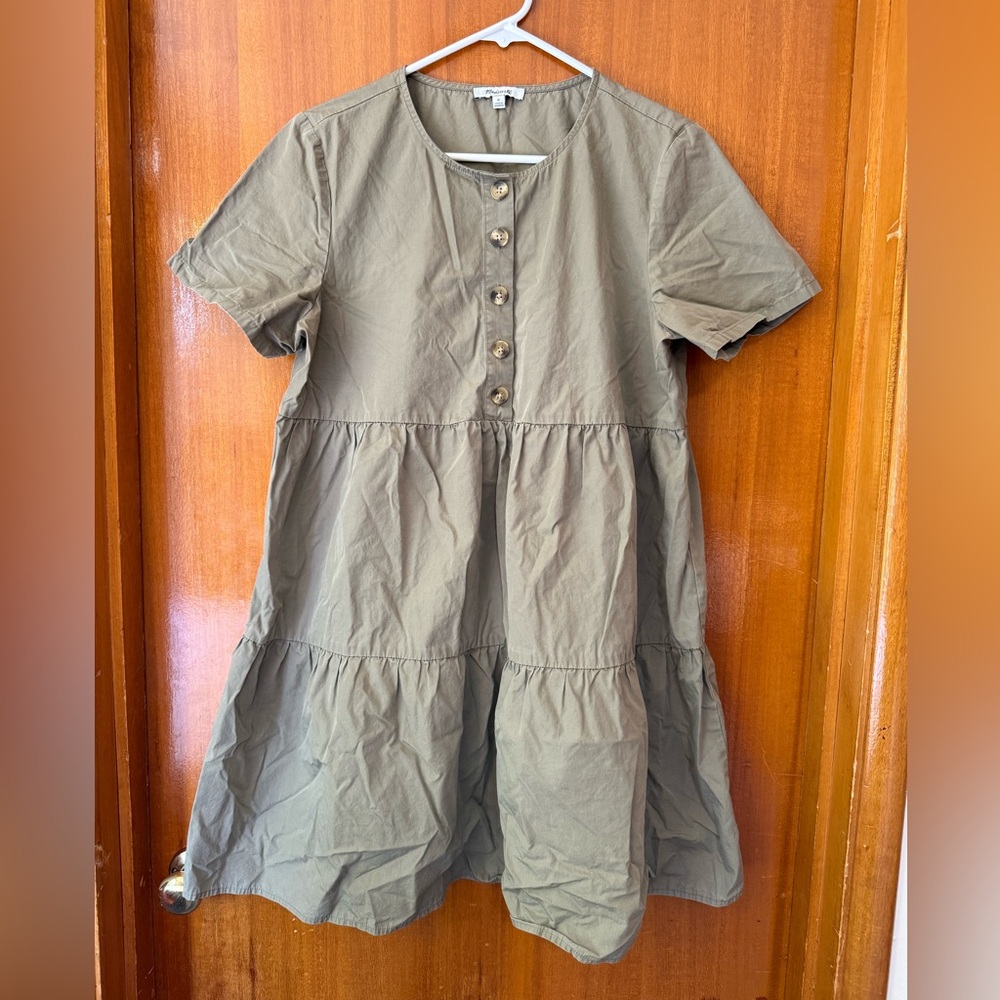 Madewell Khaki Button-Front Mini Dress Size M